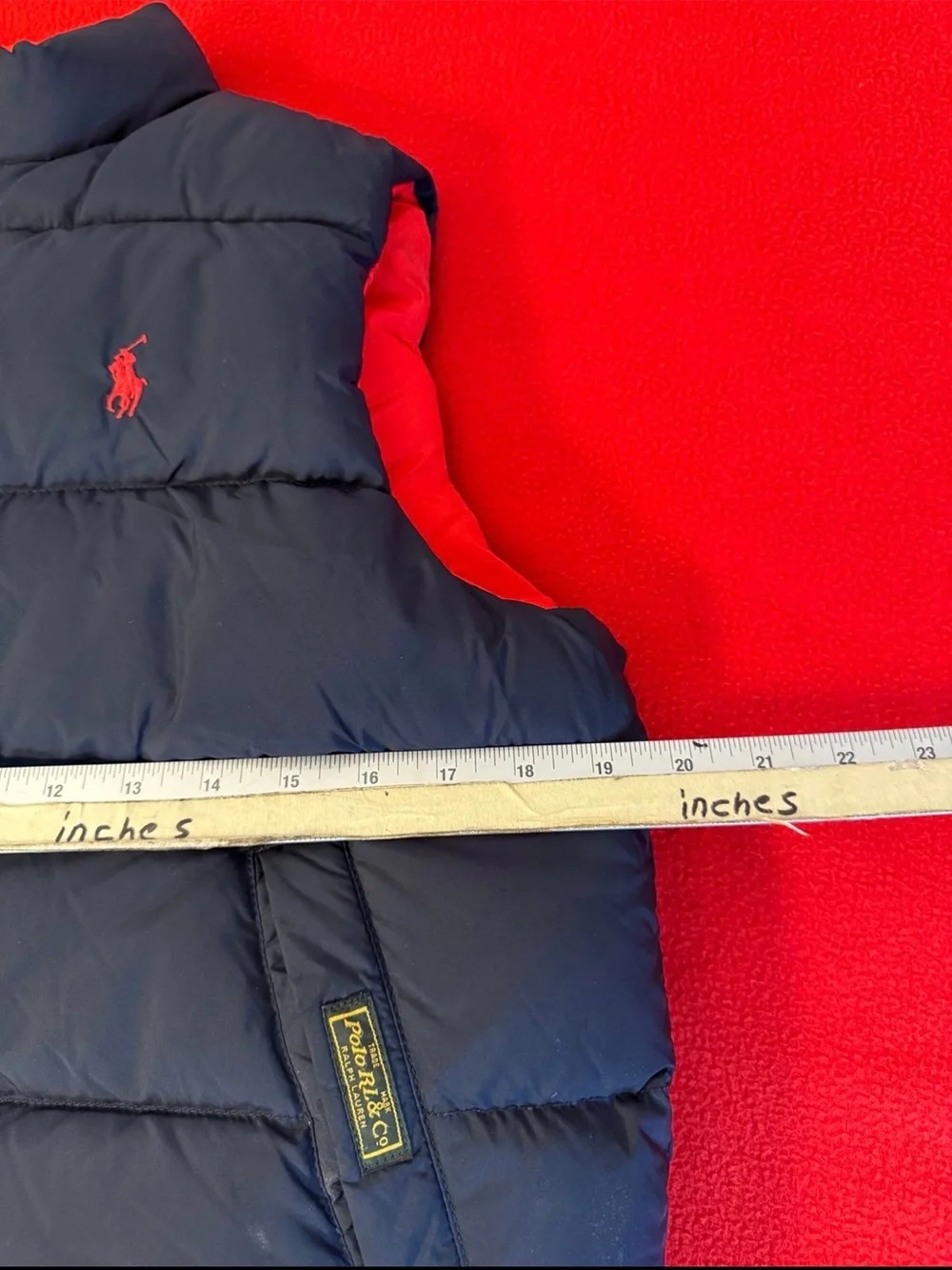 Ralph Lauren Red Puffer Vest with Crest Patch -Reversible. Large size for boys